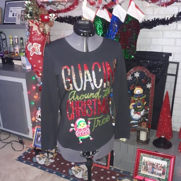 Christmas Justice Guacin Around The Christmas Tree Sequin Top - Size: 14/16 - Picture 6 of 9